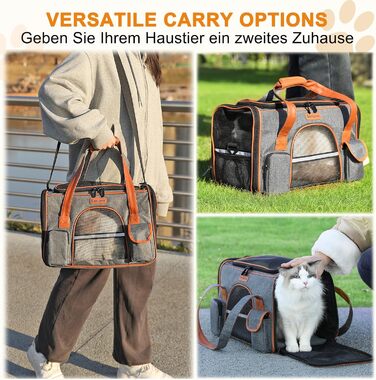 Транспортна сумка Demigreat для котів та собак до 7 кг, дихаюча переноска для середніх та маленьких котів та собак, сумка-переноска для тварин M (42x22x25CM) (L (50x28x30CM), темно-сірий)