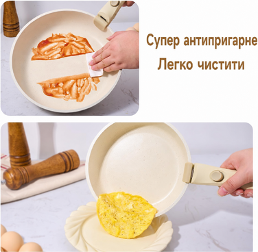 Набір каструль і сковорід JEETEE 4 предмети, гранітне антипригарне покриття, знімна ручка, для індукції та всіх плит, підходить для духовки, розміри сковорідок 20/28 см, штабельований набір