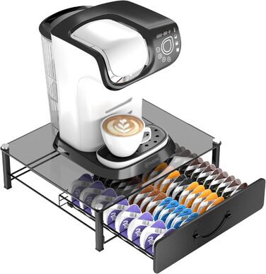Тримач для капсул Tassimo (64 шт) з металевим ящиком для кавових капсул | Тримач, диспенсер, стійка | Скляний, сірий