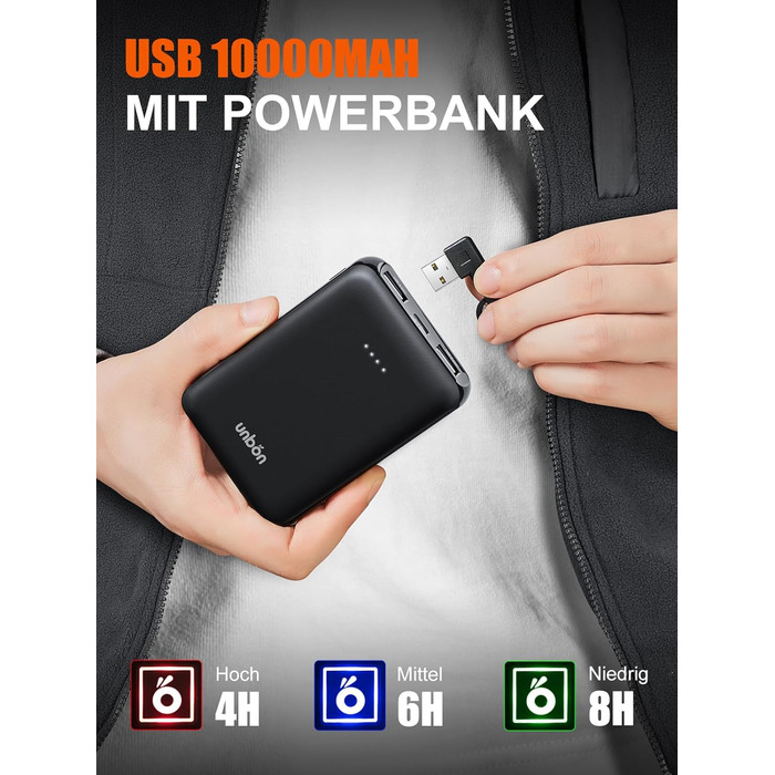 UNBON Гріюча жилетка з флісу, чоловіча жилетка з підігрівом, жилетка з Powerbank 10000mAh USB, 3 режими нагріву, 6 зон нагріву (M, сіра)