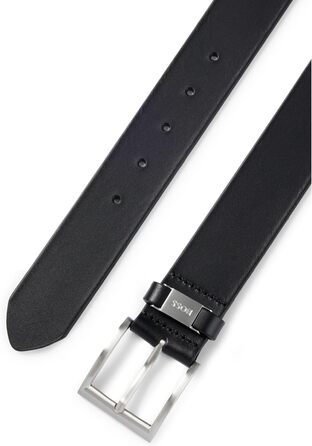 Чоловічий шкіряний ремінь BOSS Connio з логотипом та металевими деталями, чорний 95-001