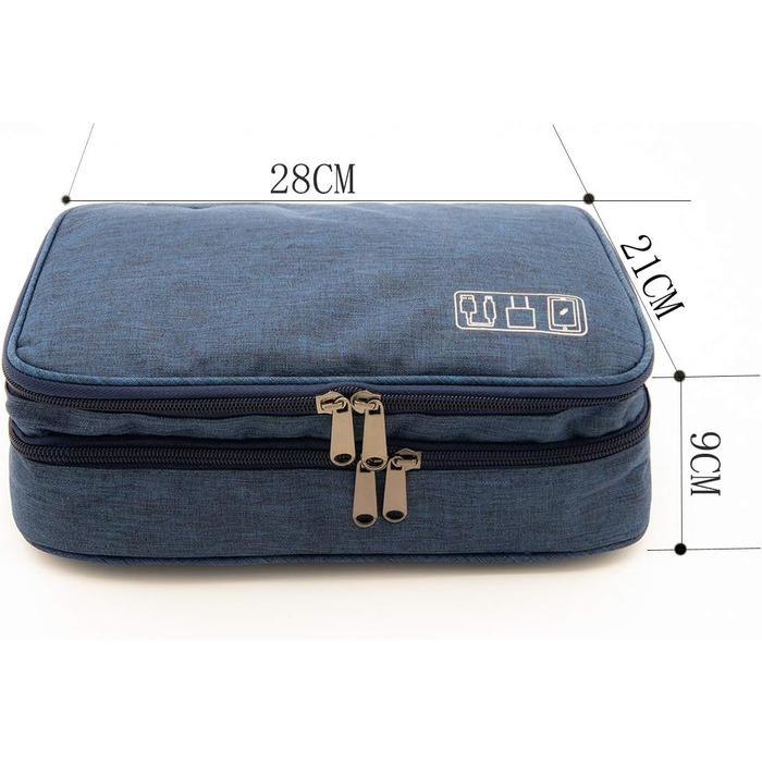 Водонепроникна сумка-органайзер для кабелів та електроніки Ruyosn. Двошарова сумка для кабелів, power bank, жорсткого диска. Синій колір, один розмір.