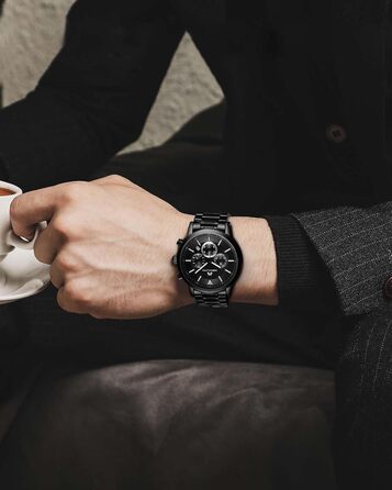 Чоловічий годинник MEGALITH з нержавіючої сталі, хронограф, велике циферблат, водостійкий, з датою, для роботи та відпочинку. Стильний подарунок для чоловіків (8345 Чорний)