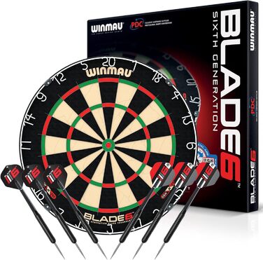 WINMAU Blade 6 Professional Bristle Dartboard Set (2 Sets of Darts)