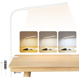 LED лампа для столу Lepro з кріпленням, архітектурна лампа з регульованим підсвічуванням, захист очей, USB, 3 кольори та 10 рівнів яскравості, для офісу