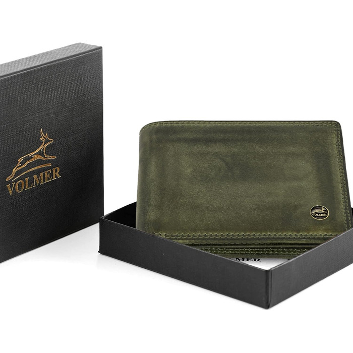 Чоловічий гаманець Volmer Leder з RFID-захистом, міцний подвійний шов (9+4 картки - Оливковий)