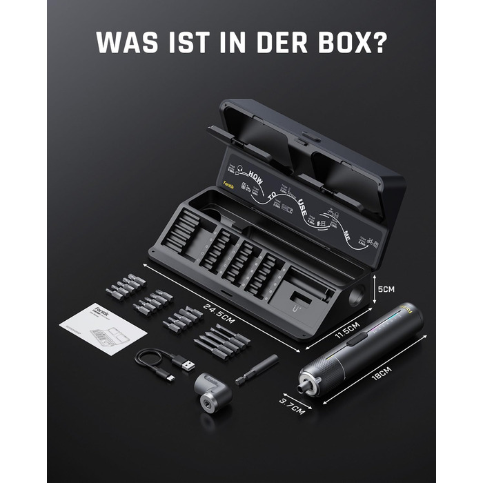 Fanttik S2 Pro: Акумуляторний шуруповерт 3.7V з набором біт, 7 рівнів крутного моменту, для меблів та ремонту