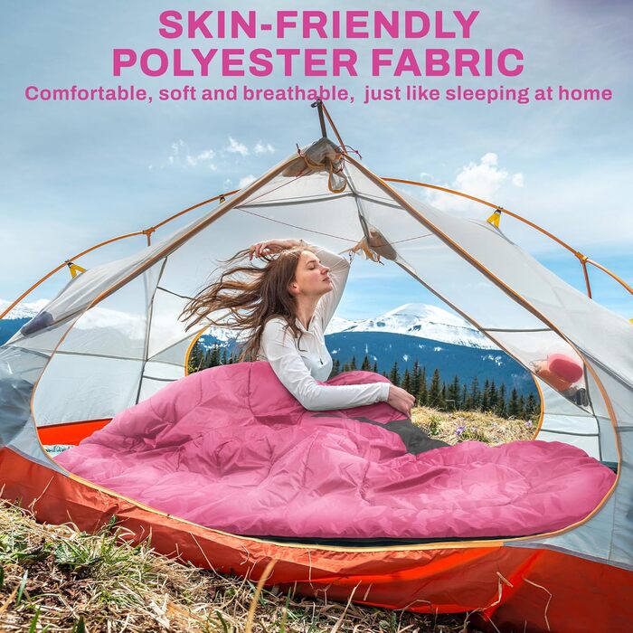 Спальний мішок Elevon для дорослих, підлітків та дітей, для холодної та теплої погоди, водонепроникний, легкий, компактний з компресійним мішком, для 3-4 сезонів, кемпінг, рюкзак, подорожі, зелений (1 особа, 1 шт., Рожевий)