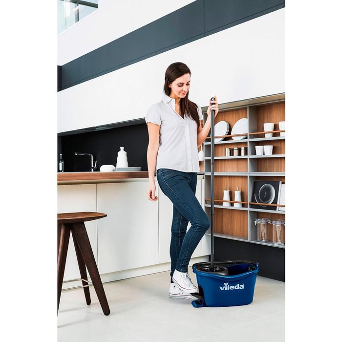 Набір для миття підлоги Vileda Turbo EasyWring & Clean: швабра та відро з механізмом віджиму PowerSchleuder, блакитний