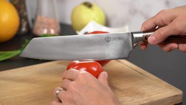Японський ніж Kiritsuke від URUMAH: професійний ніж шеф-кухаря з високоякісної сталі 7CR17MoV з дерев'яною ручкою. У подарунковій коробці з захистом леза.