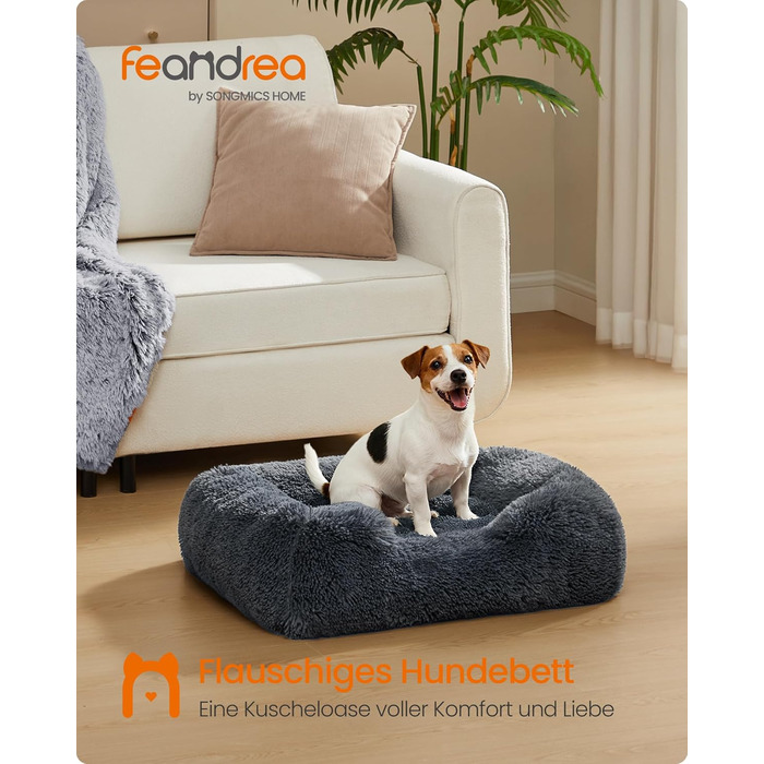 Ліжко для собак Feandrea, 71 x 55 x 18 см, м'яке лежання, корзина для собак, знятний чохол, антиковзаюча поверхня, Ombré сірий PGW271G01