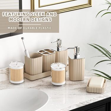 Набір аксесуарів для ванної кімнати: 10 предметів, зелений колір, WC-щітка, сміттєвий бак, золоті акценти