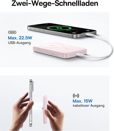 Power Bank Baseus EnerFill Qi2 MagSafe 10000mAh з PD 22.5W та бездротовою зарядкою 15W (Рожевий)