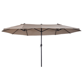 Outsunny Market Umbrella, Double Canopy Umbrella with Hand Crank, Oval 460 x 270 x 240 cm in Light Coffee for Garden & Terrace