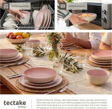 Посуд TekTake 24 предмети на 6 осіб, керамічний набір, колір Coral Blush - тарілки, миски, для мікрохвильовки та посудомийної машини