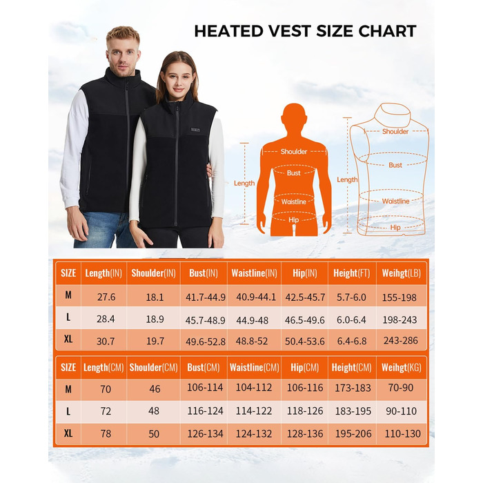 Електрична гріюча жилетка з флісу для чоловіків та жінок, 13 зон обігріву, 3 режими температури, Powerbank 10000mAh, Ritter, чорна