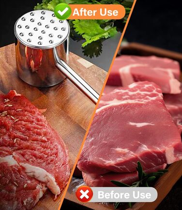 Fleischhmmer Bixury 27 см з нержавіючої сталі: подвійний молоток для м'яса з ребристою поверхнею для шніцелів, котлет, стейків, яловичини, свинини, курки (срібний)