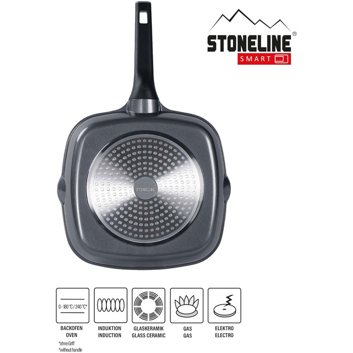 Сковорода гриль STONELINE Smart 28 см з антипригарним покриттям, алюмінієвий литий, зі знімною ручкою, для всіх плит (індукція), сіра