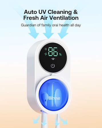 Toothbrush Cleaner, Cleaning and Air Drying, LED Smart Screen, Rechargeable Wall Mount, White