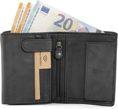Cas8 Portmonee for Men MATS, Vertical Wallet, 100% Leather Wallet, Wallet with RFID Protection & 9 Card Slots, Flip-Up Wallet with Flap, Graphite