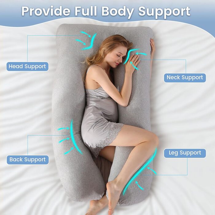 Подушка для вагітних SHANNA U-подібної форми, подушка для сну на боці, подушка для годування, з м'якою обтягуючою тканиною Minky Dot, велика подушка для сну, комфортна подушка для дорослих, подушка для тіла (бавовна, в'язана світло-сіра, U-подібна форма -