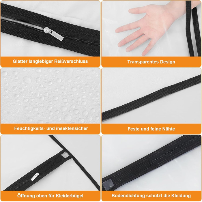 12 мішків для одягу Dntorx 60x100 см та 60x120 см, PEVA, прозорі, на блискавці