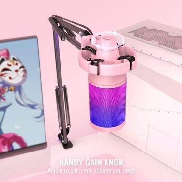 Мікрофон FIFINE для ігор та стримінгу, USB, з кріпленням, для ПК, MAC, PS4, PS5 (Рожевий)