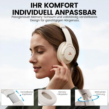 Навушники бездротові 1Mii AI Y8+ Bluetooth 6.0 з активним шумозаглушенням LDAC, 100 годин роботи, бежеві