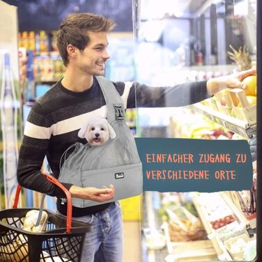 Dog-friendly sling carriers, hands-free travel bag for small pets with adjustable straps, hardboard base, safety belt, for dogs up to 2.8kg, wider version, gray