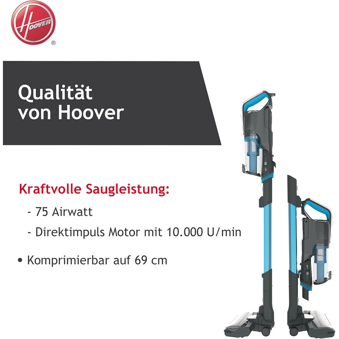 Бездротовий пилосос Hoover H-Free 500 Pets: потужний, без мішка, для видалення шерсті тварин, LED, паркування, 30 хв роботи