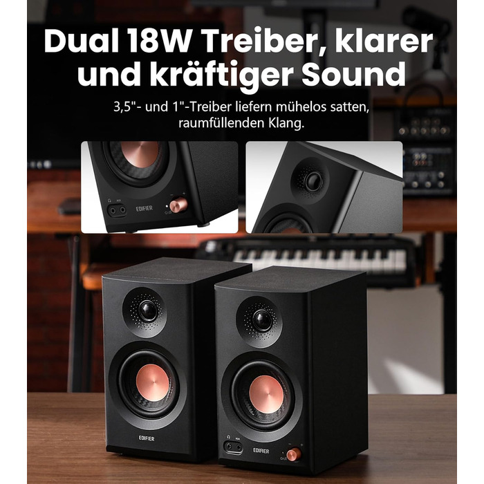 Edifier MR3 - Компактні Студійні Акустичні Системи 2.0, Hi-Res Audio, Bluetooth 5.4, RCA, AUX, Мобільний Додаток, 2 x 18 Вт (Чорний)