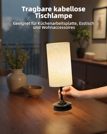 Світлодіодна настільна лампа EZVALO з сенсорним димером, акумуляторна (4000mAh), USB-C, тепле світло 2700K, чорна - 1 шт.