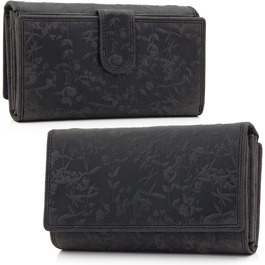 ekavale Women's Wallet Large Long Wallet with Snap Button and RFID Protection, Wallet with Floral Pattern (Dark Brown)