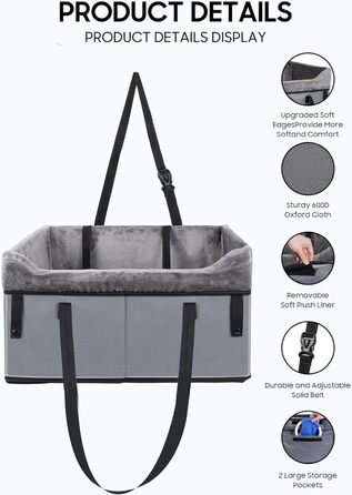 Автомобільний лежак для собак середніх порід, переноска-корзина для собак, з ременем безпеки та плюшевою подушкою, 45 кг