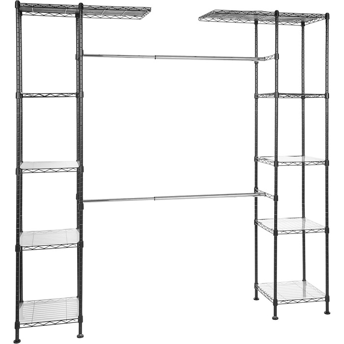Amazon Basics Extendable Open Closet with 10 Height-Adjustable Shelves - Maximum Weight 521 kg, Black, 144.8 - 203.2 x 35.6 x 182.9 cm