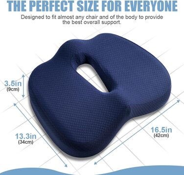 Подушка для сидіння Ainiv, ергономічна подушка з Memory Foam для офісного крісла, інвалідного візка, автомобіля (Блакитна)