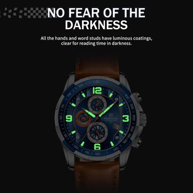 Годинники Naviforce Sport для чоловіків, аналогові, кварцові, з хронографом, на шкіряному ремінці, срібно-блакитно-помаранчеві