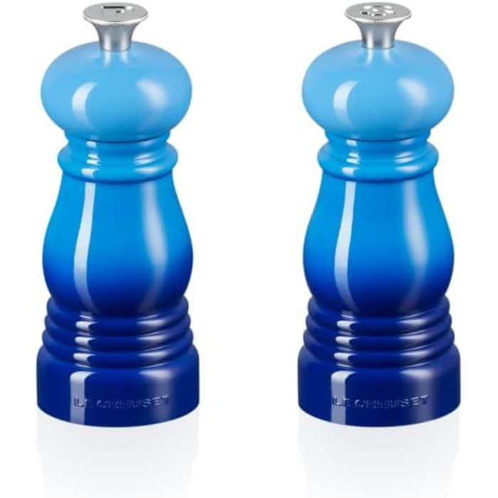 Le Creuset Small Mill Set, Salt and Pepper Mills, ABS Plastic, Each 5 x 5 x 12.1 cm, Ceramic Grinder, Azure, 44900112200000