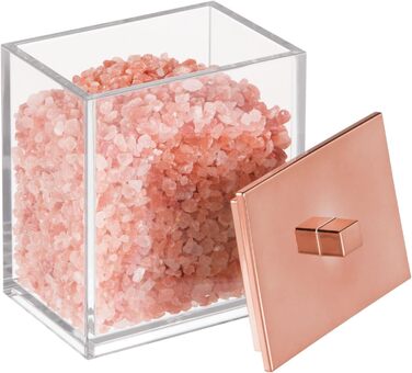 Набір ватних дисків та контейнер для ватних паличок mDesign - сучасне скло для зберігання з кришкою, аксесуар для ванної кімнати, пластик, для косметики та догляду, прозорий/рожеве золото