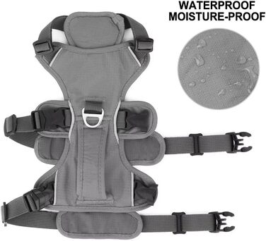 Безпечне шлейка для собак середніх порід Beirui - відбиваючі елементи, без тяги, з м'якою ручкою, водонепроникна, для щоденних прогулянок та тренувань (Сірий), S: обхват грудей 33-69 см, підходить для собак вагою 9-14 кг