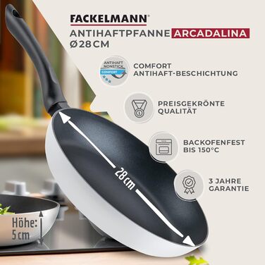 Сковорода Fackelmann Arcadalina 24 см з антипригарним покриттям - сковорода з 90% переробленого алюмінію та керамічним покриттям, для приготування та обсмажування, PFAS Free, чорний/білий
