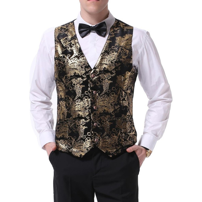 Жакардова жилетка для чоловіків Allthemen: елегантна ансамблева жилетка для весілля та свят, колір золото
