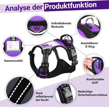 Нашийник для собак великих порід з ручкою, без обмеження грудної клітки, дихаючий, безпечний, світловідбиваючий, без матеріалу PU, для тренувань та активного відпочинку, Стиль 2, фіолетовий (L)