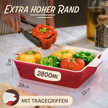 Форма для запікання Praknu Groß - Лазанья з кераміки з високим бортиком - Форма для запікання, тирамісу та запіканок - червона