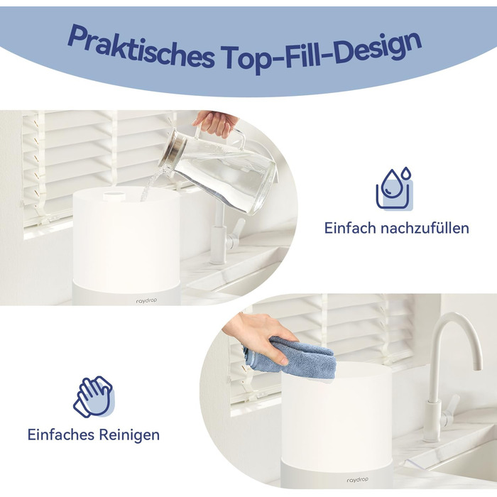 Ультразвуковий зволожувач повітря Raydrop 3L з аромадифузором та LED-підсвіткою, для спальні, дитячої кімнати та великих приміщень