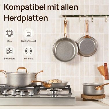 Набір каструль KOKHUB 8 предметів з нержавіючої сталі для індукційних плит, вінтажний стиль, без PFOA/PFAS/PTFE, підходить для всіх типів плит та духовки, можна мити в посудомийній машині