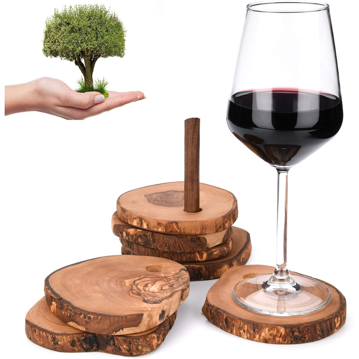 ~ Luxury Coasters with Olive Wood Holder (Grossique) ~ 13 cm