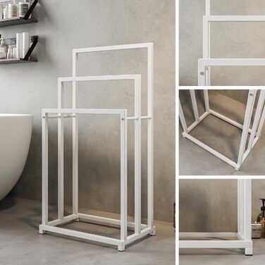 Підставка для рушників, тримач для рушників, сталева підставка для рушників на 3 полиці, для ванної кімнати, білий