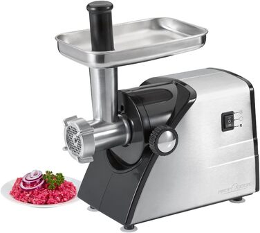 Електричний м'ясорубка ProfiCook PC-FW 1272 з насадкою для печива та вареників | 1200W, 3 металеві диски, функція наповнення ковбас, нержавіюча сталь