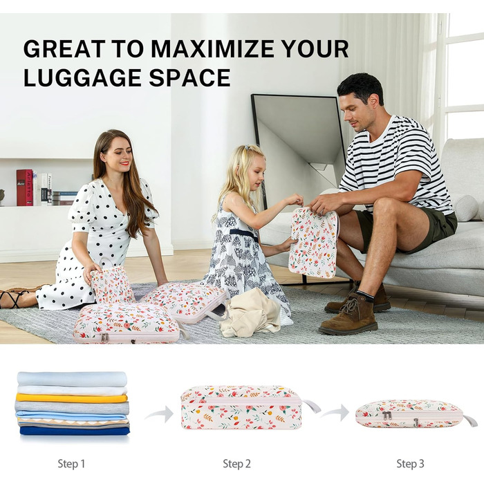 Органайзери для валізи Gonex (набір 4 шт), кубики для пакування, набір для подорожей, оранжево-жовтий (квітковий рожевий (4 шт))